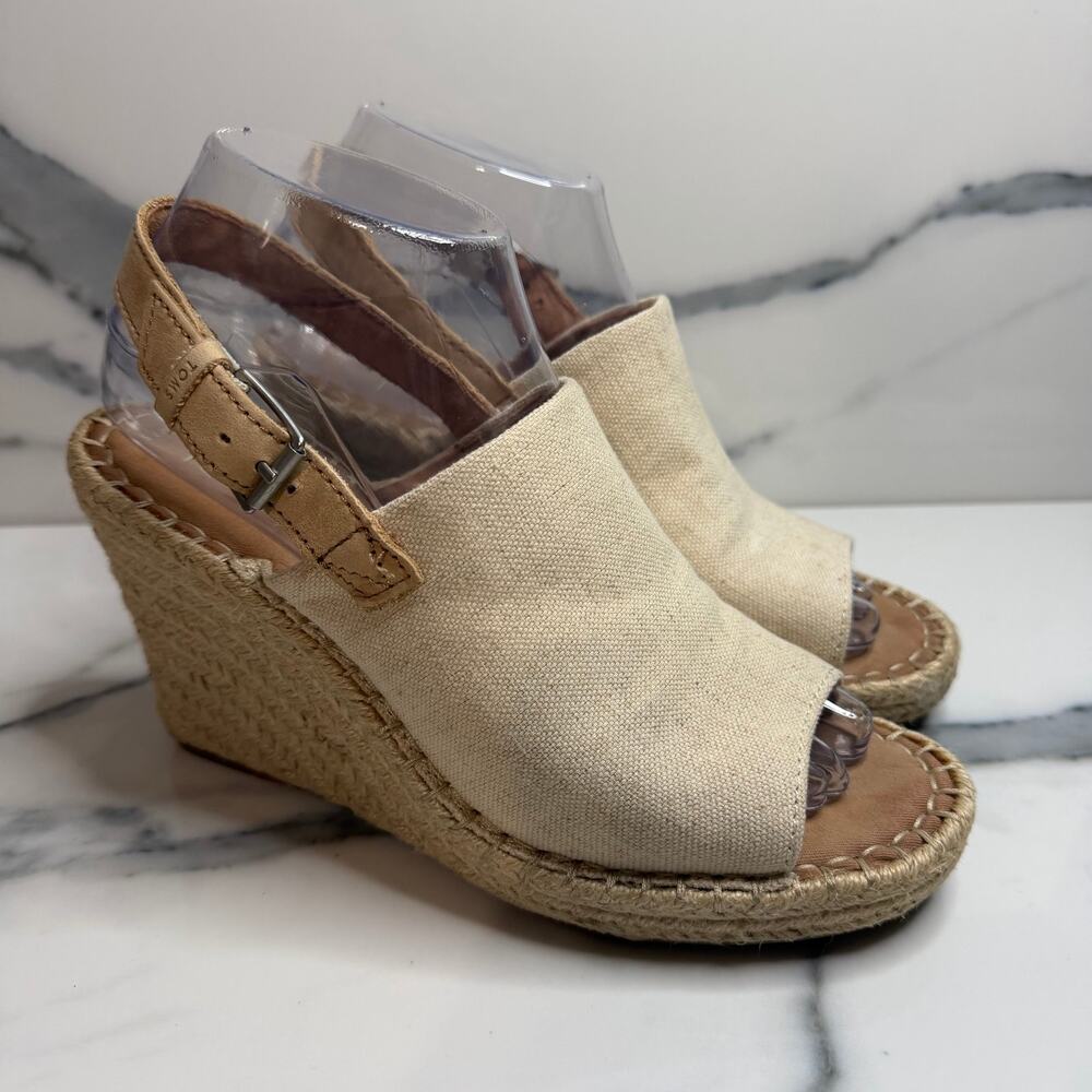 TOMS Women's Natural Canvas Espadrille Beachy Wedge Monica Sandals Sz 7.5